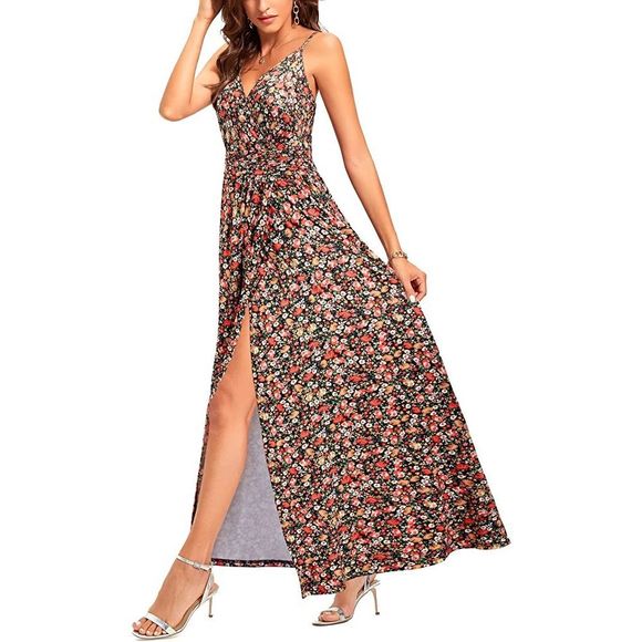 Newshows size XL Women's Summer V Neck Spaghetti Strap Casual Split Long Maxi D - Picture 3 of 9